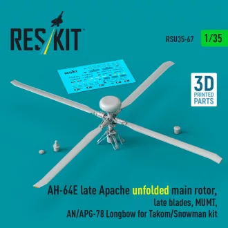   ResKit AH-64E late Apache unfolded main rotor, late blades, MUMT, AN/APG-78 Longbow for Takom/Snowman kit (3D Printed)