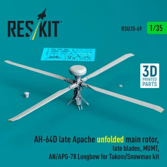   ResKit AH-64D late Apache unfolded main rotor, late blades, MUMT, AN/APG-78 Longbow for Takom/Snowman kit (3D Printed)