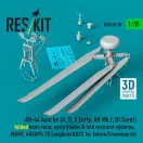 ResKit AH-64 Apache (A, D, E Early, AH Mk.I, DI Saraf) folded main rotor, early blades & fold restraint systems, MUMT, AN/APG-78 Longbow/ADSS for Takom/Snowman kit (3D Printed)
