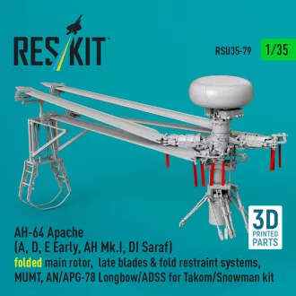   ResKit AH-64E late Apache folded main rotor, late blades & fold restraint systems, MUMT, AN/APG-78 Longbow for Takom/Snowman kit (3D Printed)