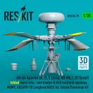 ResKit AH-64E late Apache folded main rotor, late blades & fold restraint systems, MUMT, AN/APG-78 Longbow for Takom/Snowman kit (3D Printed)