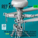 ResKit AH-64 Apache (A,D, E Early, AH Mk.I, DI Saraf) folded main rotor, late blades & fold restraint systems, MUMT, AN/APG-78 Longbow/ADSS for Meng kit (3D Printed)
