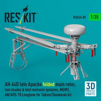   ResKit AH-64D late Apache folded main rotor, late blades & fold restraint systems, MUMT, AN/APG-78 Longbow for Takom/Snowman kit (3D Printed)