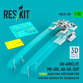   ResKit UH-60M/L/P, MH-60G, AH-60L DAP folded main rotor with blade fold restraint systems (3D Printed) for Academy