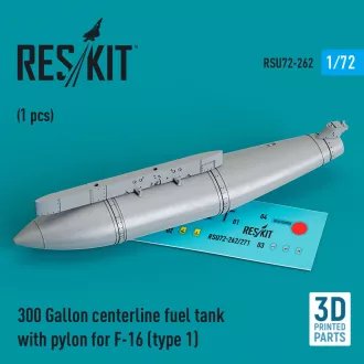   ResKit 300 Gallon centerline fuel tank with pylon for F-16 (A/B/C/D/E/F/I) (type 1) (1 pcs) (3D Printed)