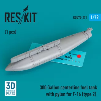   ResKit 300 Gallon centerline fuel tank with pylon for F-16 (A/B/C/D/E/F/I) (type 2) (1 pcs) (3D Printed)