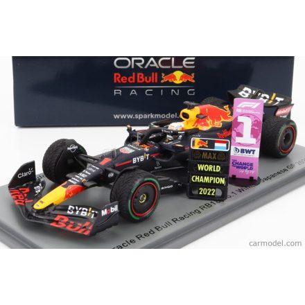 SPARK-MODEL RED BULL F1 RB18 TEAM ORACLE RED BULL RACING N 1 WINNER JAPAN GP WITH PIT BOARD WORLD CHAMPION 2022 MAX VERSTAPPEN