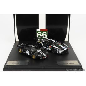   IXO FORD SET 2X GT FORD ECOBOOST 3.5L TURBO V6 TEAM FORD CHIP GANASSI UK N 66 6th LMGTE PRO CLASS 24h LE MANS 2019 S.MUICKE - O.PLA - B.JOHNSON + GT40 MKII 7.0L V8 TEAM SHELBY AMERICAN INC. N 2 WINNER