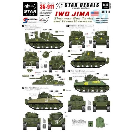 Star Decals Iwo Jima. Sherman Gun and Flame tanks matrica