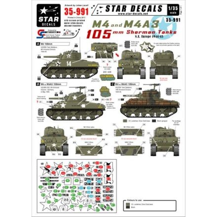 Star Decals U.S. M4 and M4A1 105mm Sherman Tanks in NWE 1944-45 matrica