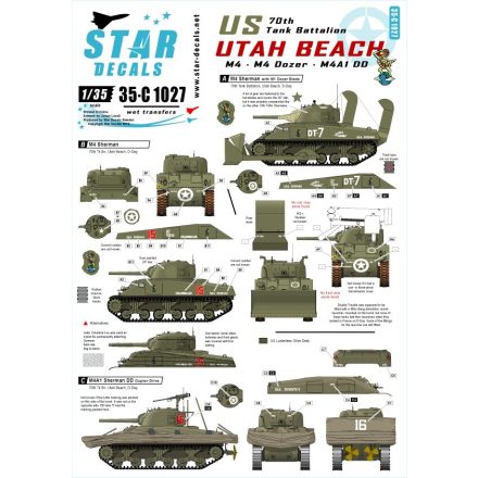 Star Decals U.S. 70th Tank Battalion on Utah Beach matrica