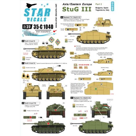 Star Decals Axis/Eastern Europe Sturmgeschutz/StuG.III #2. Bulgaria, Spain, Italy, Yugoslavia. matrica