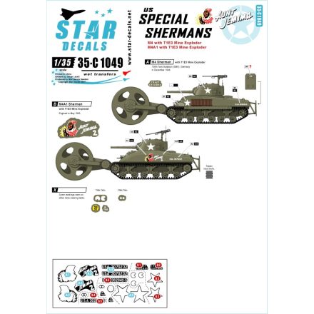 Star Decals U.S. Special Shermans. Aunt Jemima and other mine exploder tanks matrica