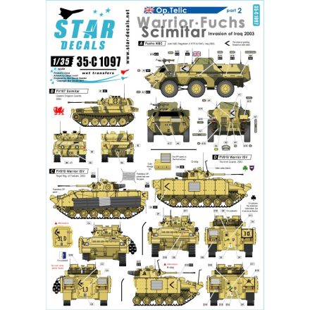 Star Decals Operation Telic # 2. Warrior ISV, Warrior ICV, Fuchs NBC and Scimitar. Invasion of Iraq 2003