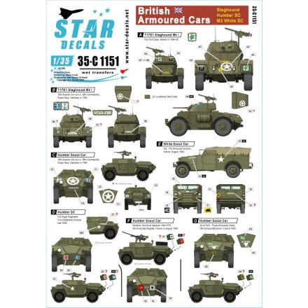 Star Decals British Armoured Cars. Staghound, Humber SC, M3 White SC matrica