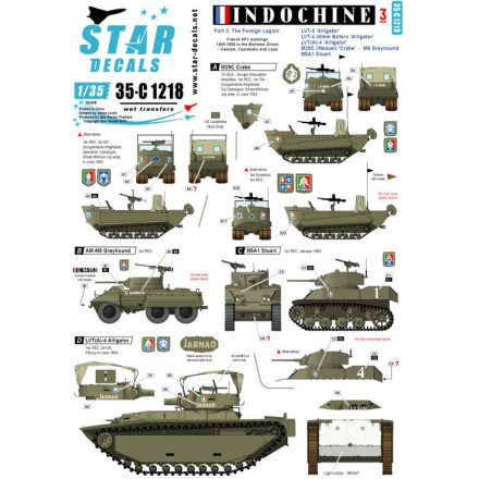 Star Decals Indochine # 3. The Foreign Legion - M29C Crabe, Greyhound, M5A1 Stuart, LVT-4, LVT(A)-4 matrica