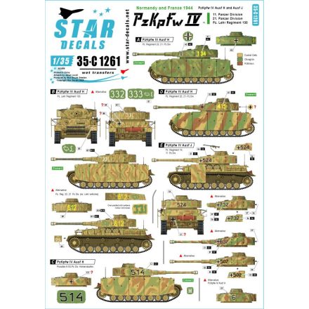 Star Decals Pz.Kpfw.IV in Normandy and France # 1 matrica