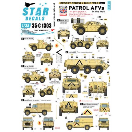 Star Decals Desert Storm 3. British Patrol AFVs in the Gulf 1990-91. Ferret, Fuchs NBC and Land Rover matrica