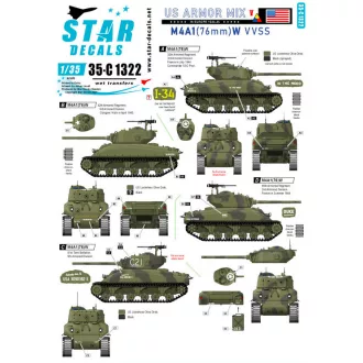   Star Decals US Armor Mix # 5. M4A1 (76) W in Europe 1944-45 32nd Arm.Reg, 66th Arm.Reg, 81st Tank matrica