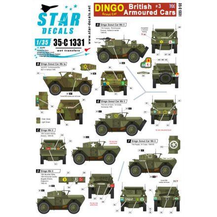 Star Decals British Armoured Cars # 3. Dingo Scout Car. From BEF to VE-Day matrica