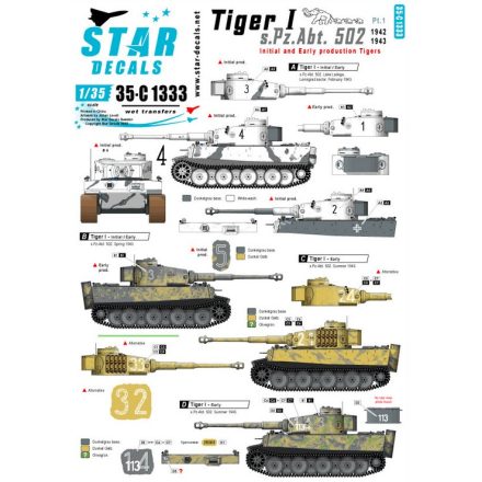 Star Decals Tiger I. sPzAbt 502 # 1. Initial / Early production Tigers 1942-43 matrica
