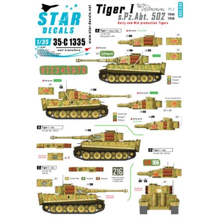 Star Decals Tiger I. sPzAbt 502 # 3. Early / Mid production Tigers 1944-45 matrica