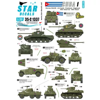   Star Decals Tanks & AFVs in Cuba # 1. M4A3E8 Sherman, Comet, Staghound, Greyhound, M3A1 SC, M3A1 Stuart matrica