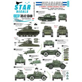   Star Decals Nicaragua # 1. Guarda Nacional. Staghound Mk I, M4A3E8 105mm Sherman, Dodge M37, CV.33 Ansaldo matrica