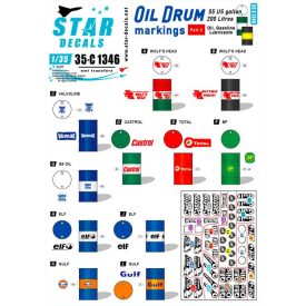   Star Decals Oil Drum markings # 2. Wolf's Head, Valvoline,Castrol, Total, Q8 Oils, BP, Gulf, Elf matrica