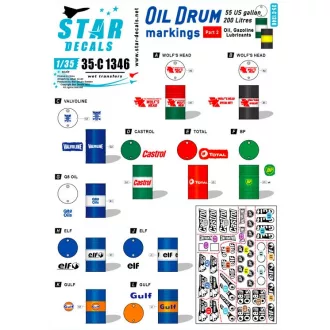   Star Decals Oil Drum markings # 2. Wolf's Head, Valvoline,Castrol, Total, Q8 Oils, BP, Gulf, Elf matrica