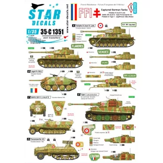   Star Decals FFI # 1. Captured German Tanks. PzKpfw IV H Late , SdKfz 251 D, Panzerwerfer 42, Tiger I , JgPz 38(t) Hetzer matrica