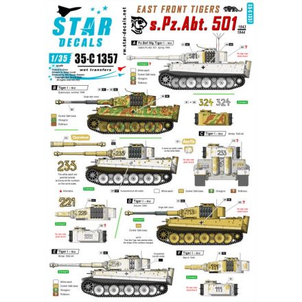 Star Decals s.Pz.Abt. 501 1943-44. East Front Tigers. Tiger I and Befehls-Tiger I Mid production matrica