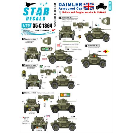 Star Decals Daimler Armoured Car # 1. British and Belgian service in WW2 matrica