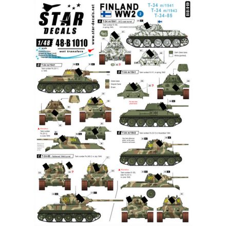 Star Decals Finland WW2 2. T-34 m/41, T-34 m/43 and T-34-85 tanks matrica