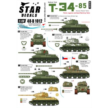 Star Decals T-34-85 Medium Tank. German Beute tanks, Polish, Jugoslav and Czech Red Army tanks matrica