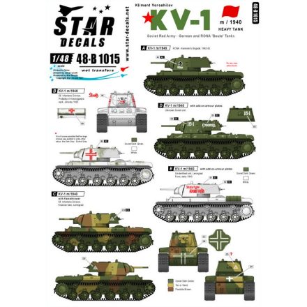 Star Decals KV-1 m/1940 Heavy Tank. Soviet, German and RONA markings matrica