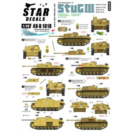 Star Decals StuG III Italian Front. StuG III F/8, StuG III G, StuH 42 G matrica