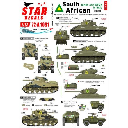 Star Decals SA Tanks and AFVs in Italy. South African Sherman IIA, Firefly VC, Sherman V matrica