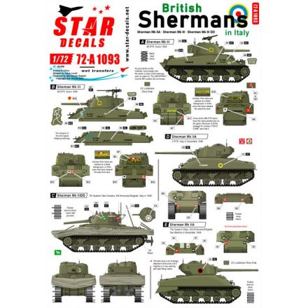 Star Decals British Shermans in Italy. Sherman Mk IIA (76mm), Sherman Mk III matrica