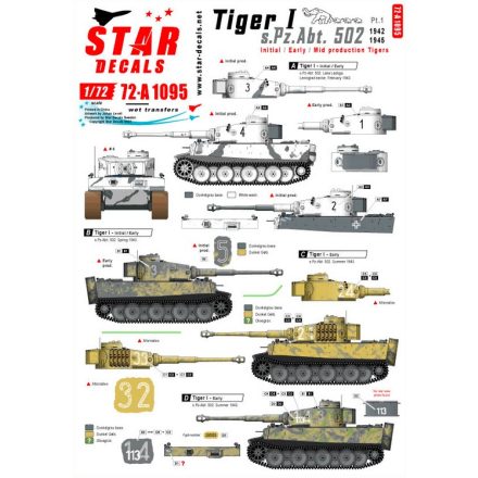 Star Decals Tiger I. sPzAbt 502 # 1. Initial / Early / Mid production Tigers matrica