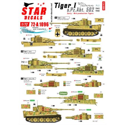 Star Decals Tiger I. sPzAbt 502 # 2. Early / Mid production Tigers.1943-45 matrica