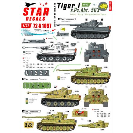 Star Decals Tiger I - s.Pz.Abt. 503 # 1. 1943. Initial, early and mid production matrica