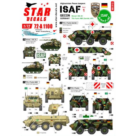 Star Decals ISAF-Afghanistan # 1. GECON - Peacekeepers from Germany. Wiesel I MK 20, Fuchs APC, NBC, Sanität matrica