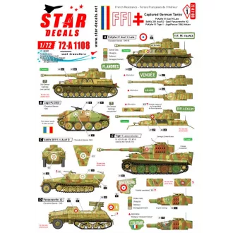   Star Decals FFI # 1. Captured German Tanks. PzKpfw IV H Late , SdKfz 251 D, Panzerwerfer 42, Tiger I , JgPz38(t) Hetzer matrica