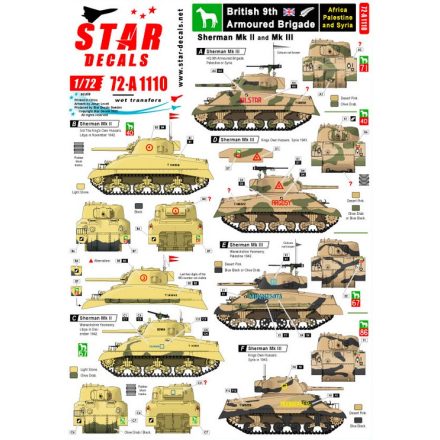 Star Decals British 9th Armoured Division. Africa, Palestine and Syria. Sherman Mk II and Sherman Mk III matrica