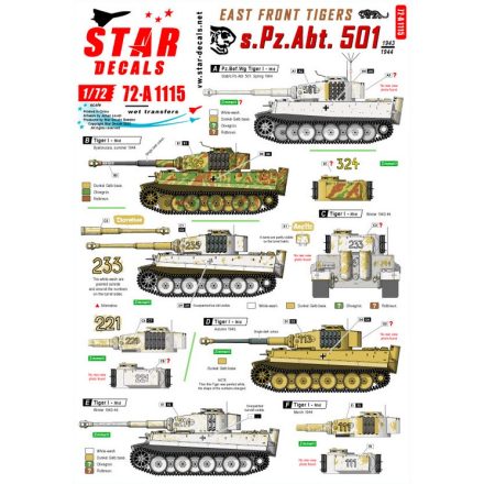 Star Decals s.Pz.Abt. 501 1943-44. East Front Tigers. Tiger I and Befehls-Tiger I Mid production matrica