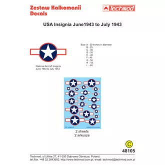   Techmod US National Insignia June 1943 to July 1943 makett matrica