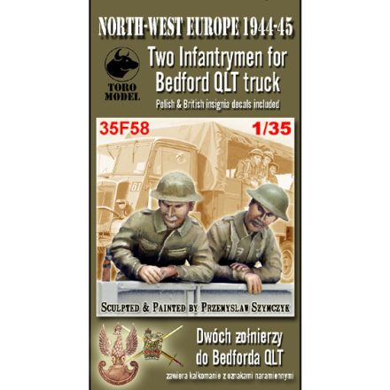 Toro Model NWE 1944-45 Two Infantrymen for Bedford QLT Resin figurines with Polish & British insignia decals for IBG Bedford kit makett