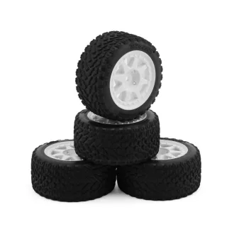   Traxxas Mini Rally Tires on White Rally Wheels Front and Rear
