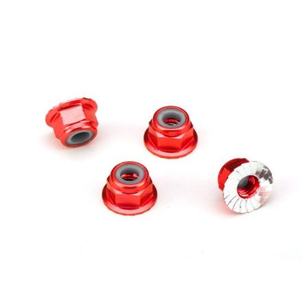 Traxxas Nuts, aluminum, flanged, serrated (4mm) (red-anodized) (4)